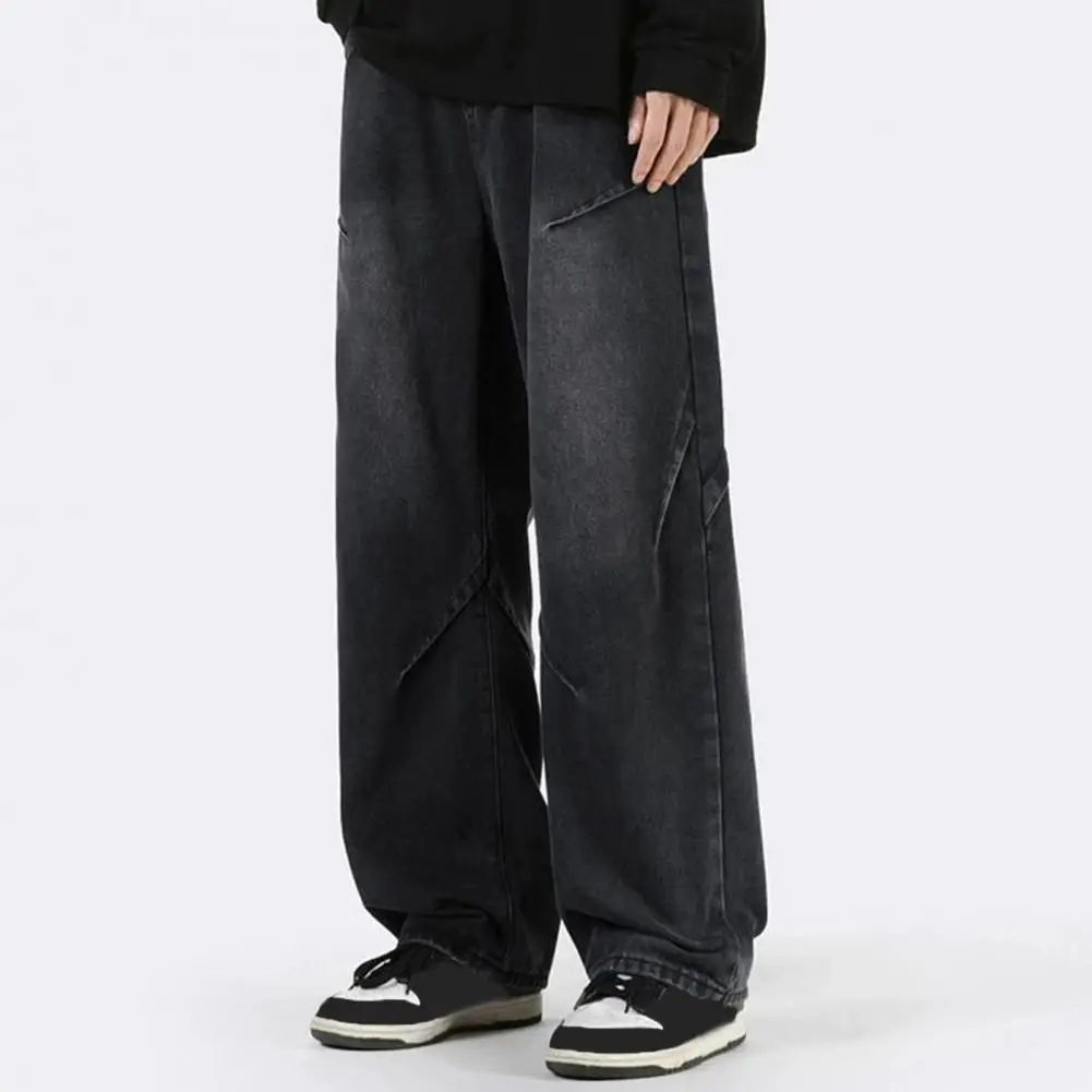 Men Casual Trousers Men's Hip Hop Style Denim Pants Women's High Waist Baggy Trousers Casual Wide Leg Jeans with Draped Pockets