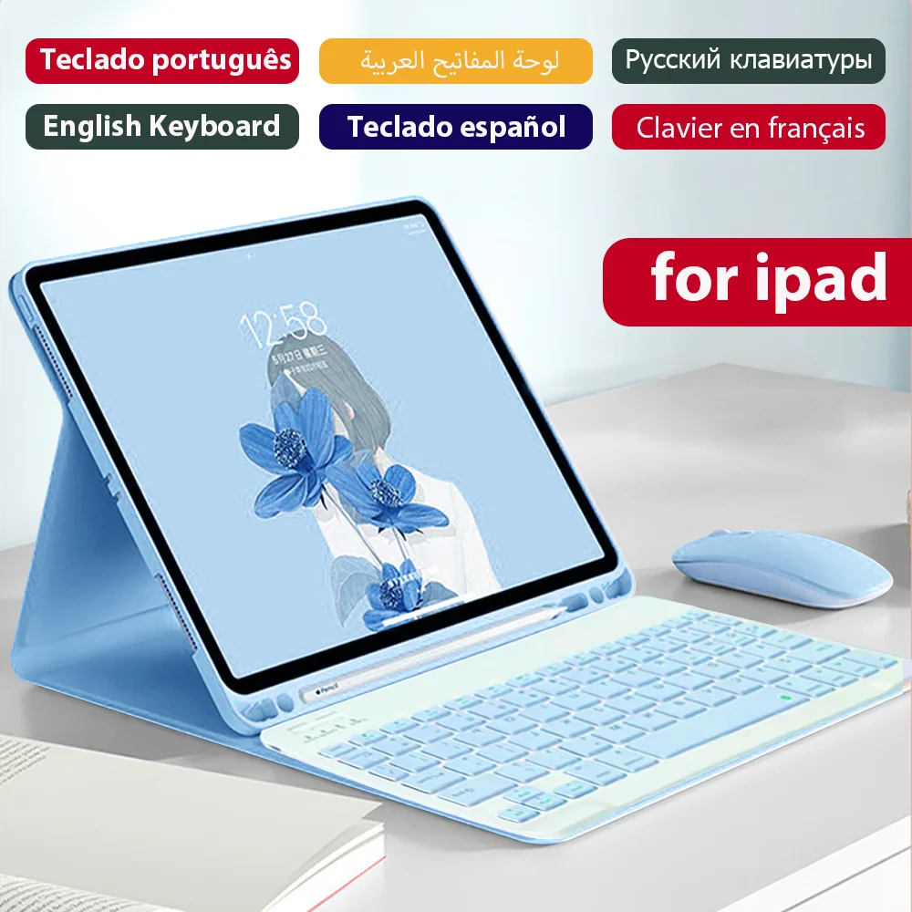 For iPad Keyboard Case for iPad 9th 10th Generation iPad Pro 12 9 11 Inch Air 5 4 Mini 6 10.2 8th 7th Multilingual Keyboard Case