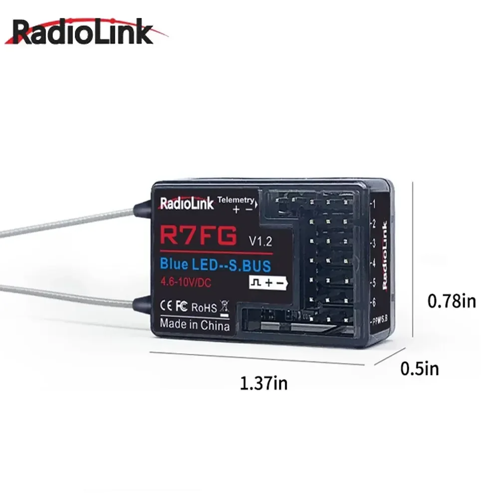 RadioLink R7FG 2.4GHz 7CH Dual Antenna Reciever High Voltage Integrated Gyro Version For Radiolinks RC6GS RC Transmitter