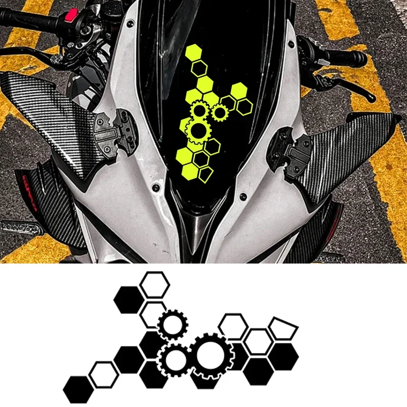 1PC Honeycomb Gear Motorcycle Sticker Motocross Fairing for Scooter Tank Use, Waterproof DIY Motorcycle Helmet Vinyl Decals