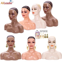 Female Mannequin Head With Shoulder Manikin Head Bust Wig Head Stand With Makeup For Wigs Display Necklace Free Earrings,Wig Cap