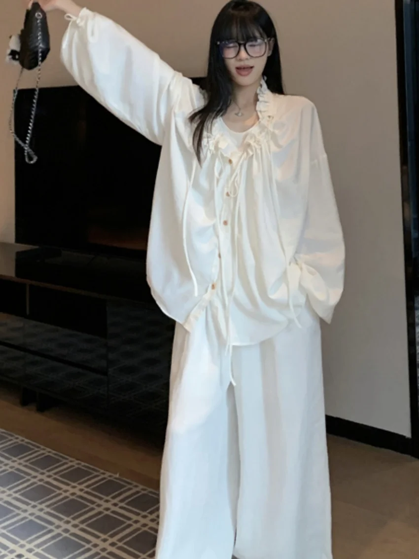 Alien Kitty Sweet Ruffles Shirts Women Sunscreen Chic Elegant 2026 Oversize Camping Office Lady Casual Daily All Match Mujer