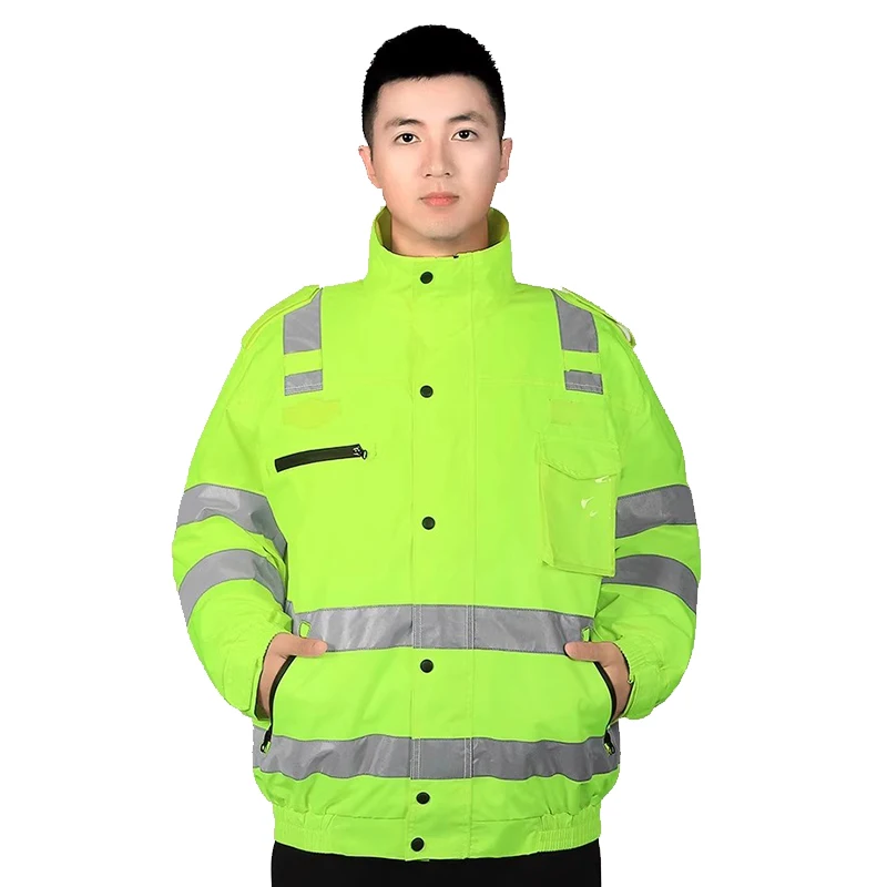 Reflective Jacket Waterproof Hi Vis Workwear Zipper Front High Visibility Clothing Safety Jackets for Outdoor Work Men