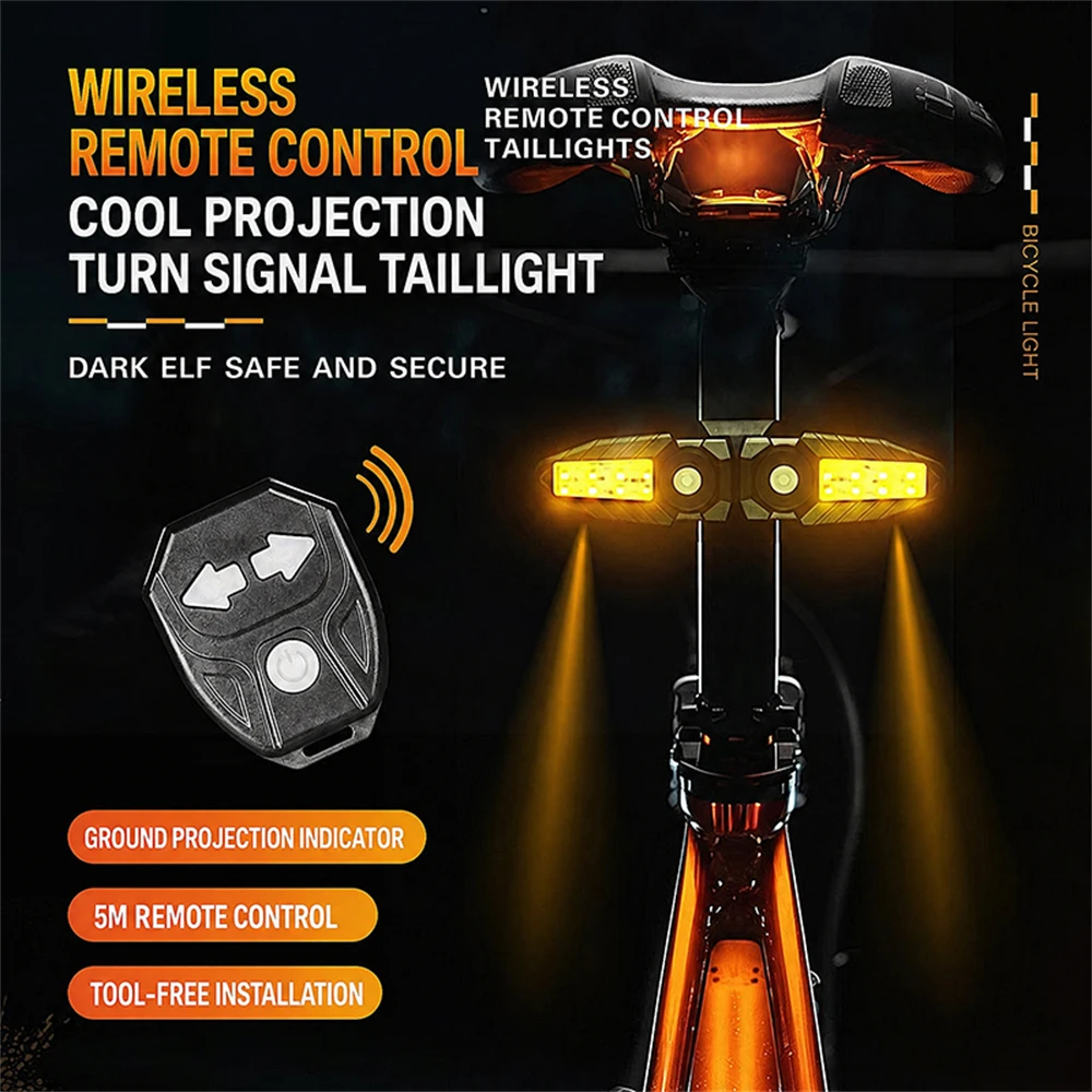 Remote Bicycle Tail Light Type-C Recharge Bike Rear Turn Signal Lamp 5 Lighting Modes Tail Light for Night Cycling Safety Riding