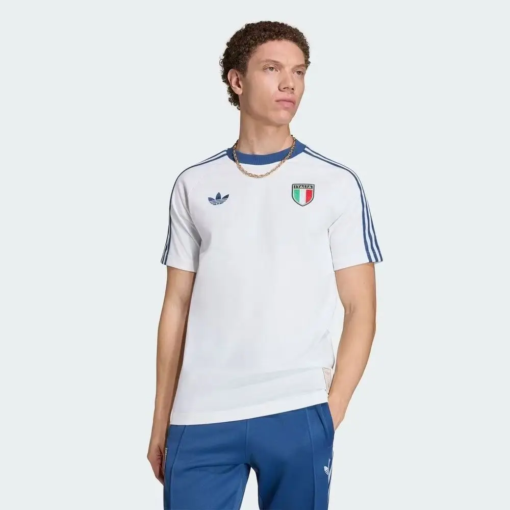 Adidas Originals Italy Figc Og Tee Round Neck T-Shirt Men's Italian Team Retro Comfortable Football Kc6611