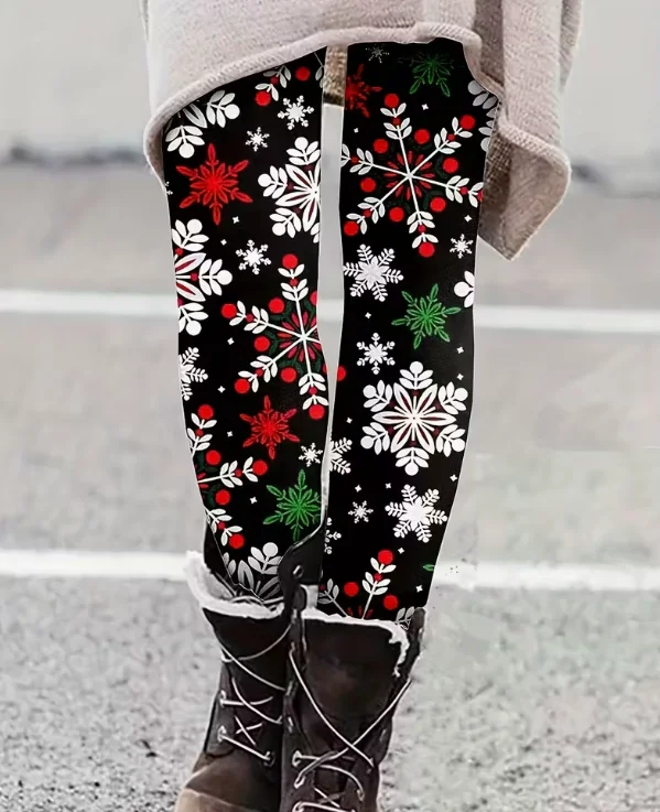 

Autumn Winter Women's Leggings Snowflake 3D Print Leggings Stretchy Slim Tights Sexy Fashion Yoga Pants Trendy Workout Trousers