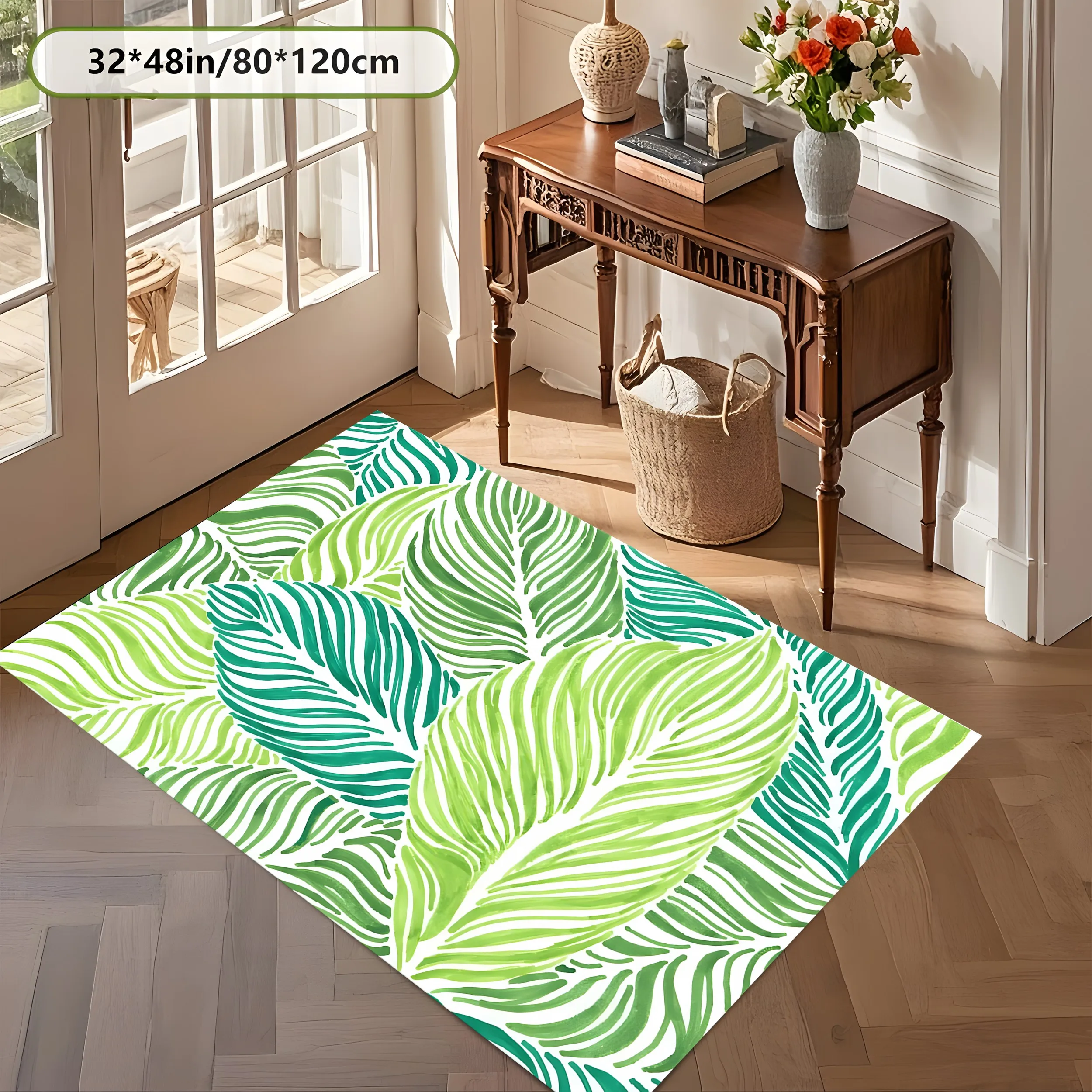 2D Carpet with Fresh Stripe and Green Leaf Pattern as a Natural and Calming Choice for Living Room and Bedroom