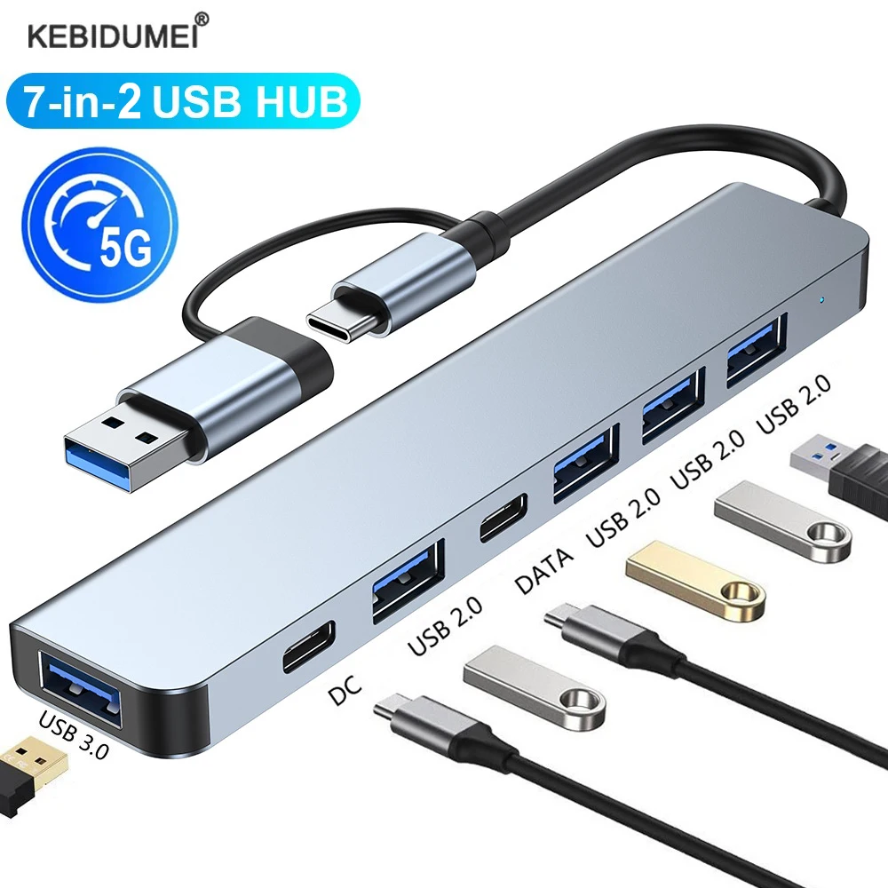 7-in-2  USB HUB USB C HUB TYPE-C HUB Concentrator USB C Docking Station 5Gbps Multi Adapter SD TF Card Reader For MacBook Air PC