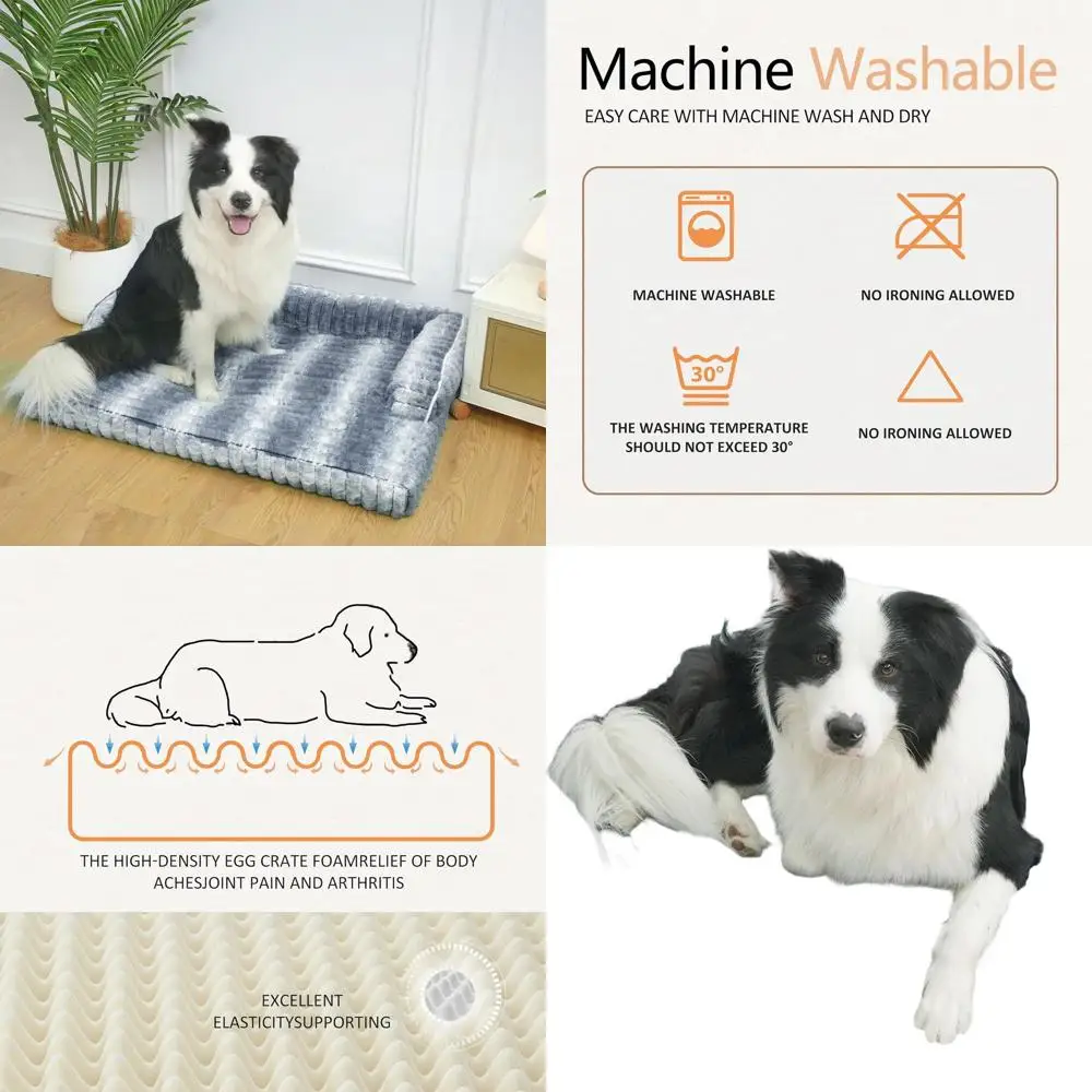 

Большая лежанка для собак XL из пены с эффектом памяти, водонепроницаемая, плюшевая, нескользящая, со съемным чехлом, цвет хаки с тигровыми полосами