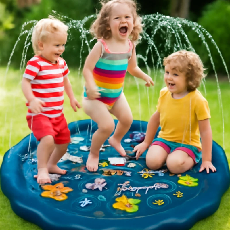 

100cm Inflatable Water Splash Pad for Kids Animal Alphabet Design Outdoor Playmat with Sprinklers Summer Fun Water Play Area