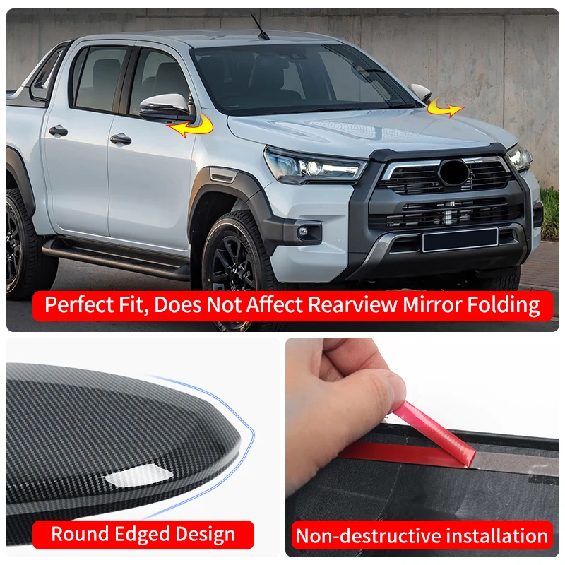For Toyota 2026-2016 Hilux Revo Pickup Truck Rearview Mirror Cover Cap Trim ABS 2pcs Exterior Decoration Protection Accessories - view 5