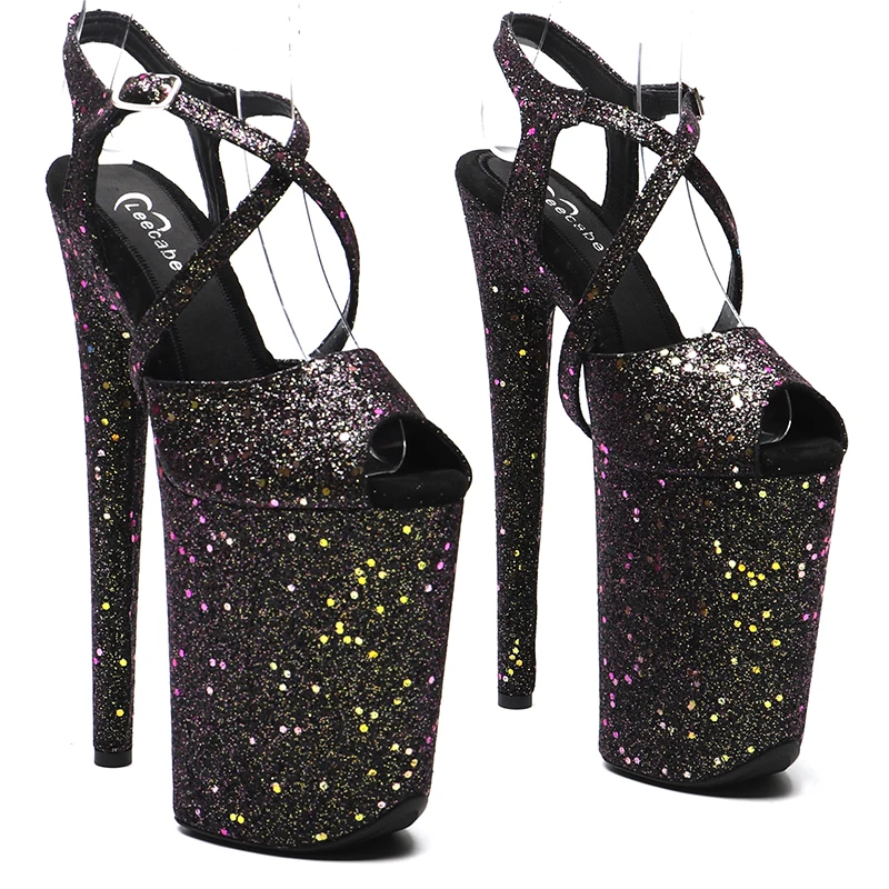 Leecabe 23CM / 9inches  Glitter  fashion  Platform High Heels Sandals Pole Dance shoes