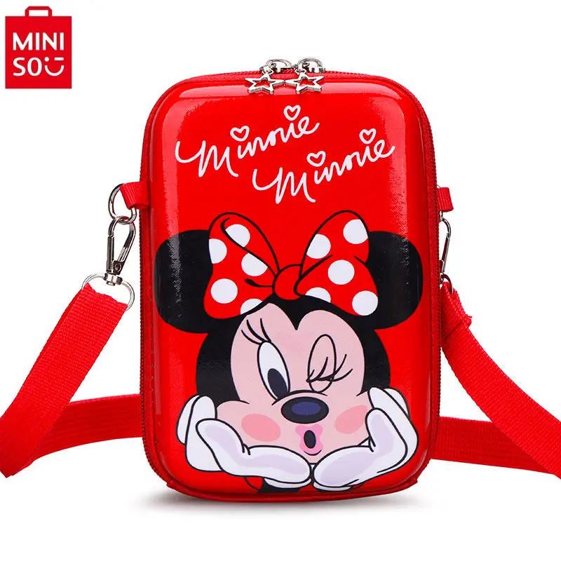 MINISO Disney High Quality PU Lightweight Phone Bag for Children's Cartoon Mickey Mini Multi functional Storage Crossbody Bag