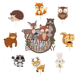 Forest Animals Cake Toppers for Boys Girls Woodland Birthday Baby Shower Party Decorations Fox Beer Zoo Theme Party Cake