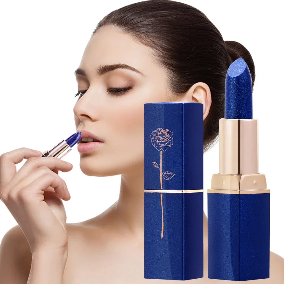 Blue Rose Lipsticks Temperature Color Changing Lip Gloss Natural Long Lasting Waterproof Lazy Lipstick Moisturizing Woman Makeup