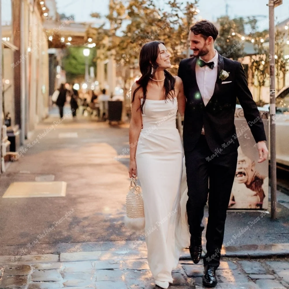 ZHUISHU Elegant Satin Mermaid Wedding Dress Boho Strpaless Floor Length Bridal Dress White Evening Wedding Prom Gowns Customized