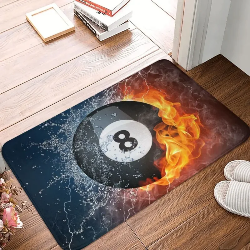 Creative Billiards 8 Ball Door Mat Small Carpet Fire and Water Effect Design Anti-slip Rug for Billiards Fans Home Decor