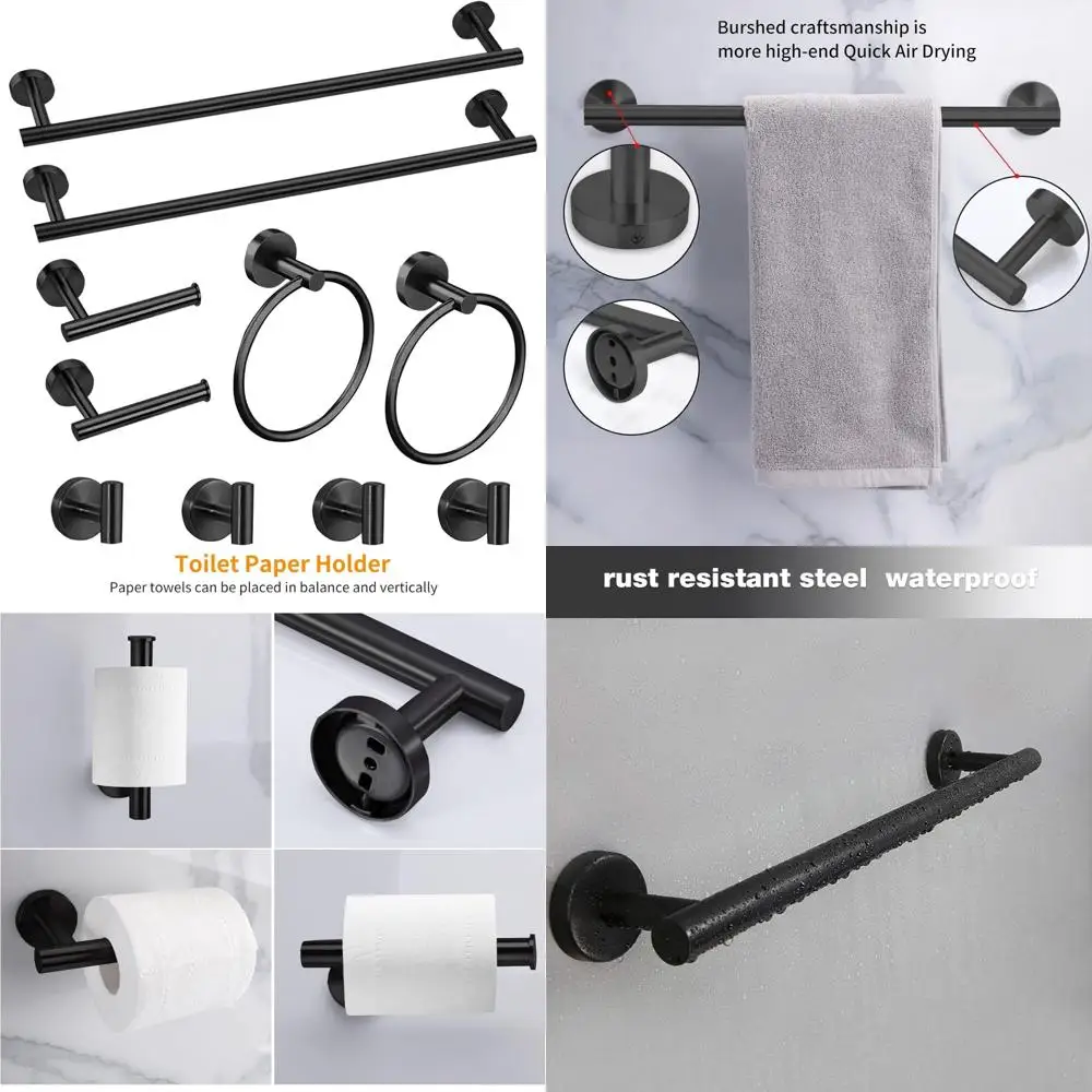 

Matte Black Bathroom Accessory Set: 24 Towel Bar, Toilet Paper Holder, Robe Hook - Premium SUS304 Stainless Steel