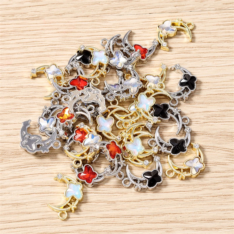 5 Stück 12x17mm Niedliche Kristall-Metall-Mond-Schmetterlings-Anhänger für Schmuckherstellung, Halsketten, Ohrringe, Armbänder, DIY-Bastelzubehör – Detail 10