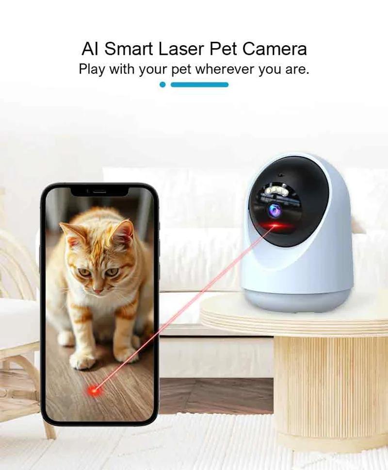 

2K Monitoring and Auto Laser Toy Indoor Pet Camera Interactive Smart Cat Laser Teaser with Adjustable Modes for Cats and Dogs
