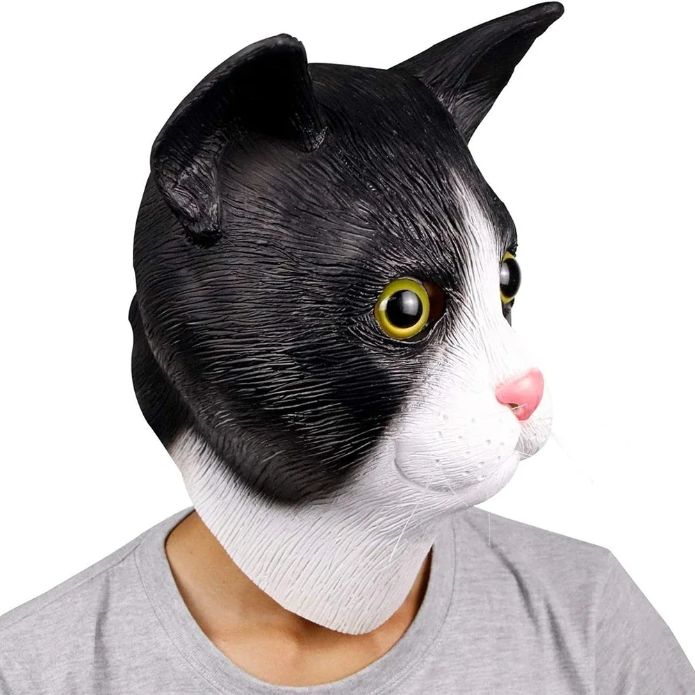 Máscara de gato de Halloween, cubierta divertida para cabeza de Animal, cara completa de látex, accesorio de fiesta, casco de burro y caballo, disfraz para adulto para hombres