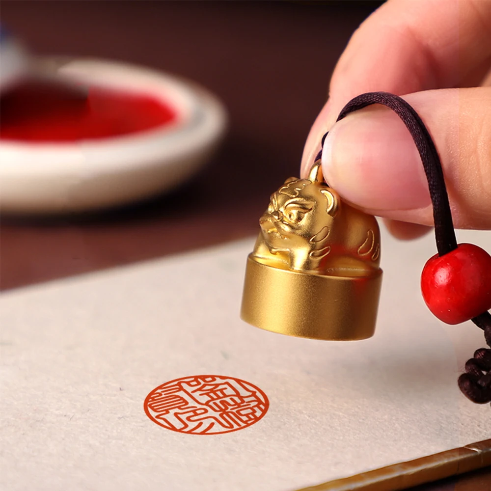 اسم مخصص Stamps Hanko الأختام اليابانية 1.8 سنتيمتر تقطيع معدني مستدير للخط الصيني زودياك ثلاثية الأبعاد لطيف النمر صديق هدية #2