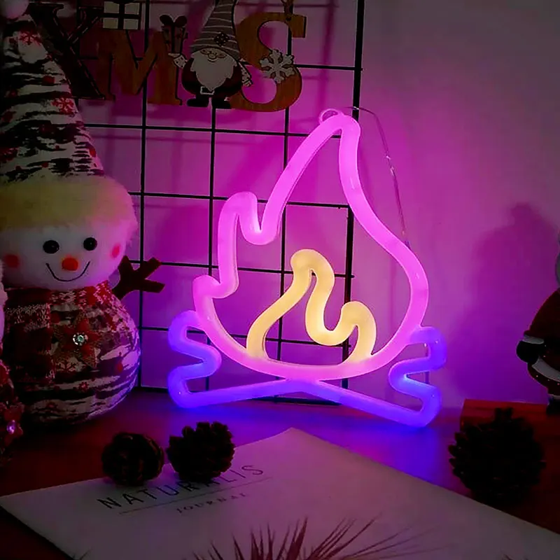 Flame Shaped Neon Signs w Base,LED Light,Atmosphere Lighting for Wall,Night Lamp for Birthday,Party,E-sports Room,Decoration