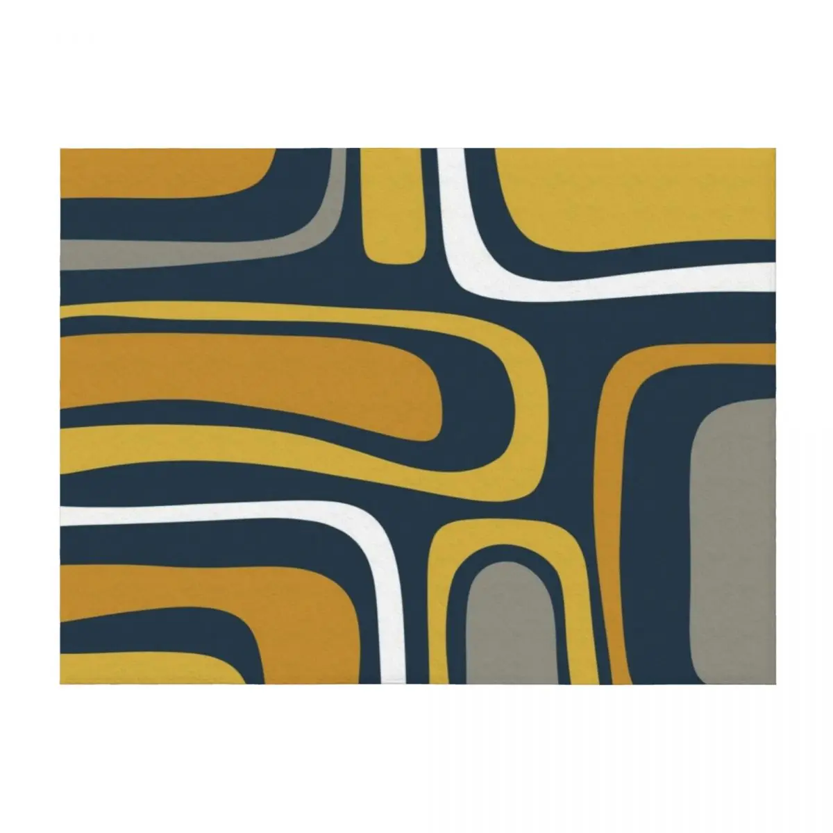 

Palm Springs Mid-Century Modern Abstract Pattern in Light and Dark Mustard, Gray, and White on Navy Blue Throw Blanket
