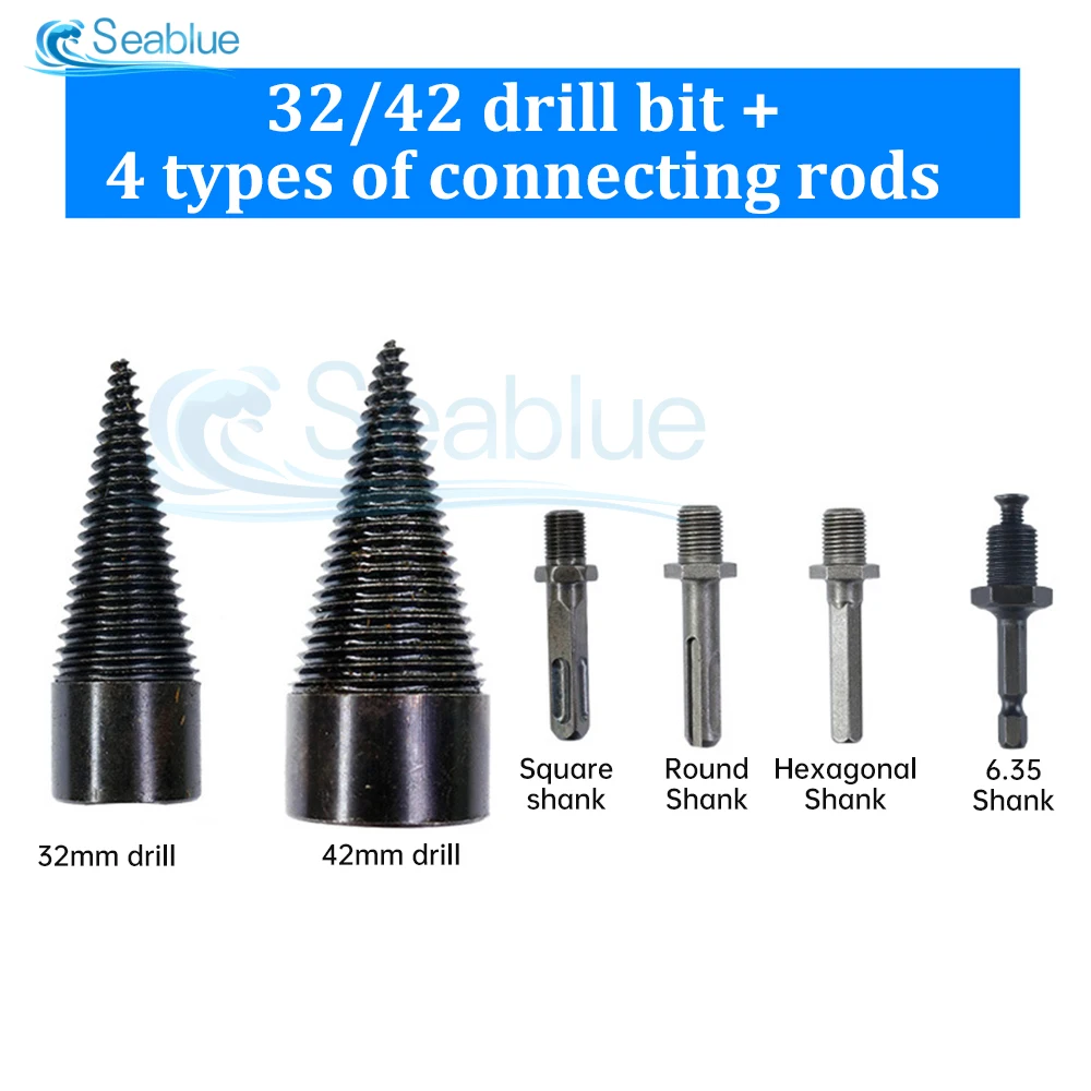 6Pcs 32/42mm Firewood Splitting Drill Bit Wood Splitter Screw Cones Bit Square Round Hexagonal For Hammer Drill connecting Rod