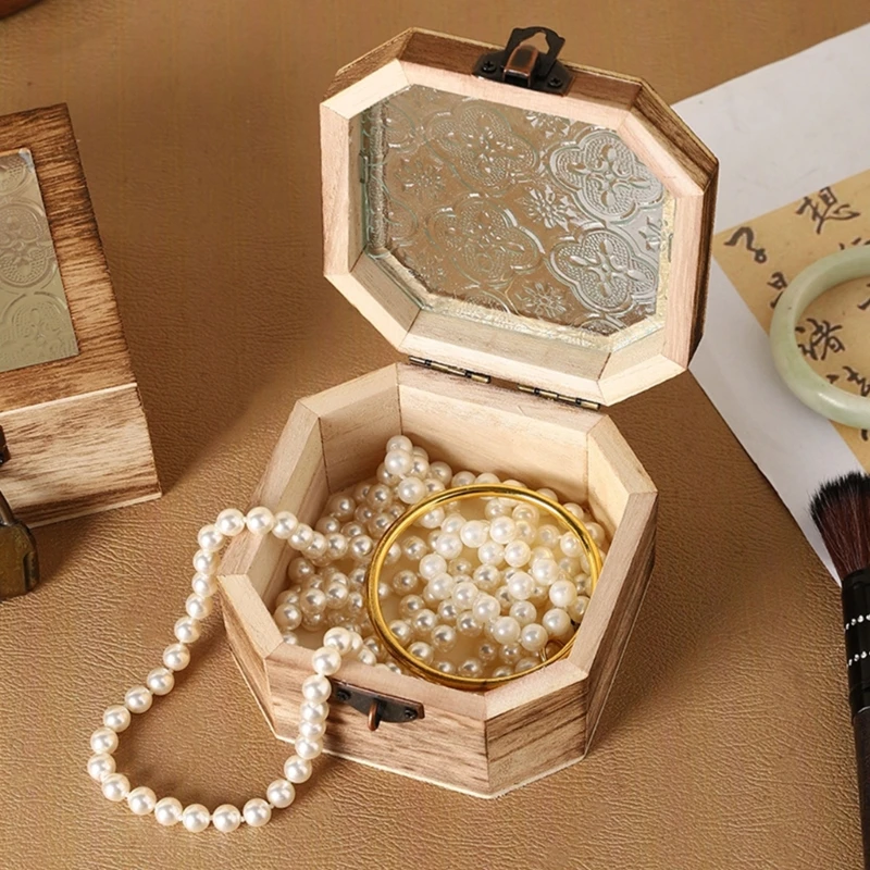 X6HE Begonia Floral Pattern Wooden Frame Jewelry Storage Box For Makeup Table Display Elegant Cosmetic Organiser