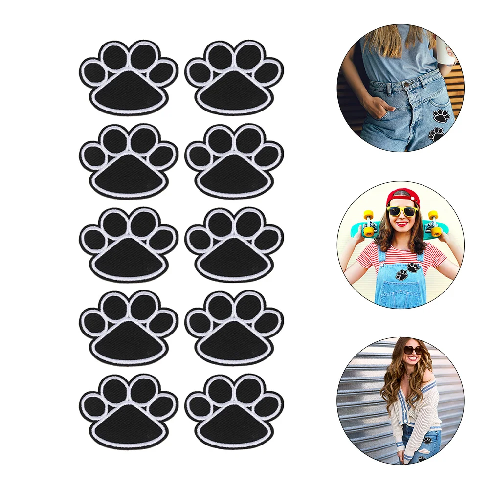 Dog Paw Embroidered Applique Stickers Accessories for Garment Decoration Puppy Clothes Black Patch Child