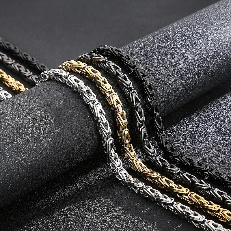 

Four Color 6mm Width Lock Chain Men's Luxury Gold Plated Stainless Steel Polished Necklace Charm Jewelry