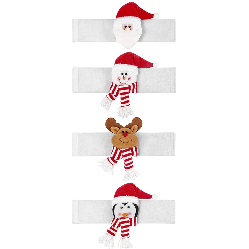

4pcs Christmas Buckle Holdbacks Santa Snowman Design Non-Woven Xmas Curtain Ties With Elastic Strap, No Damage Window Curtain