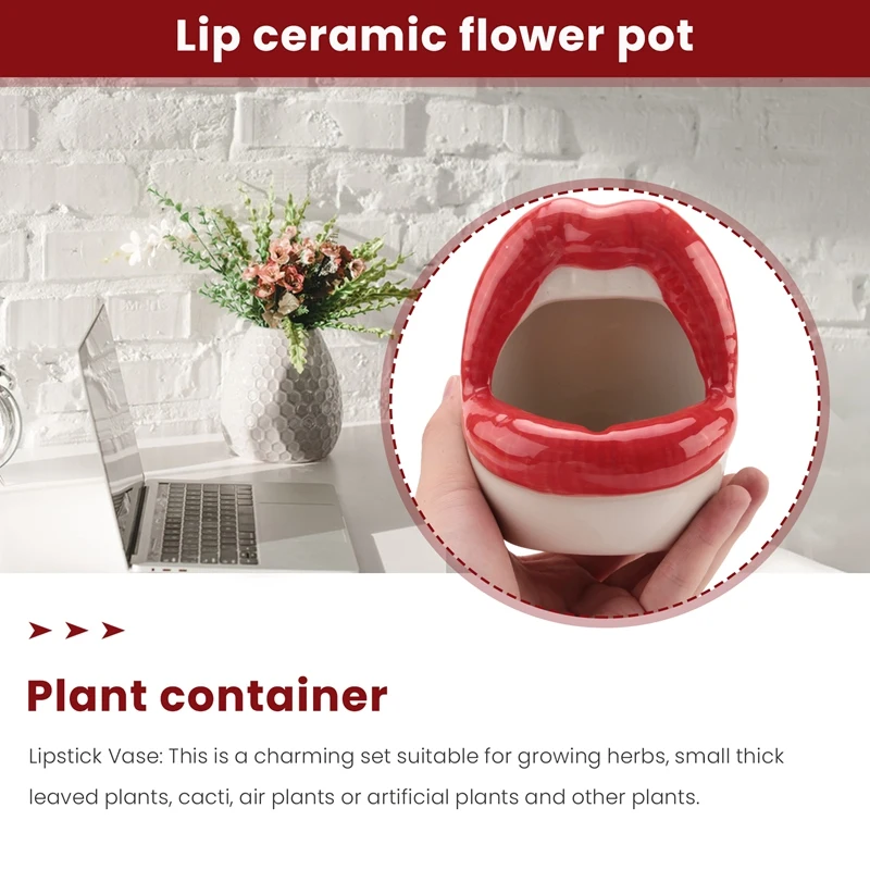 Creative Succulent Cactus Pot,Ceramic Small Flower Plants Containers Sexy Big Lips Planter For Home Office