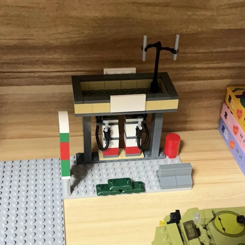 

WW2 Military Gas Station Building Blocks Set Army Street View Construction Bricks Toy for Kids Adults