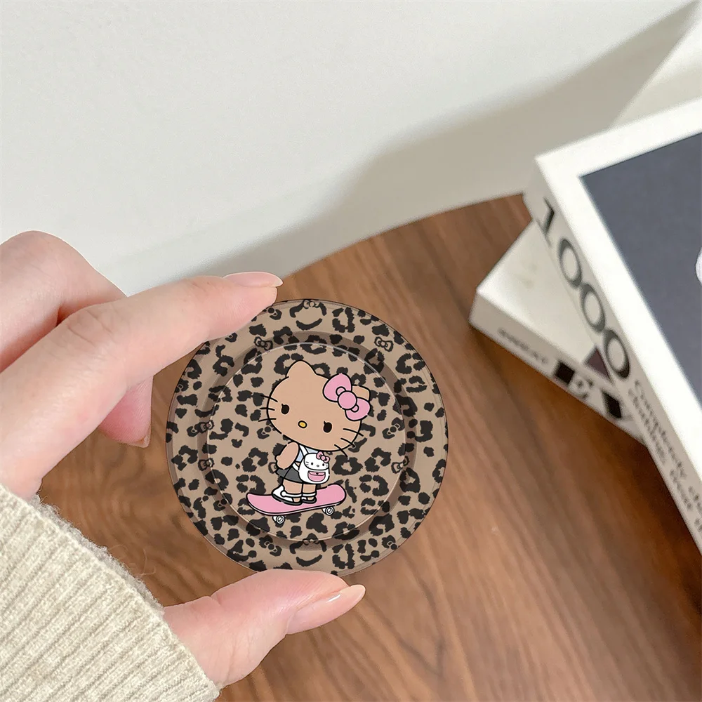 

New INS Cute Luxury Leopard Skateboard Kitty Cat Magnetic Telescopic Phone Stand Magsafe Portable Magnetic Stand Birthday Gift C