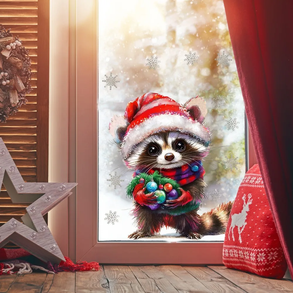 Weihnachts-Wandaufkleber, Tiere, Kaninchen, Weihnachtsglasaufkleber, Fensteraufkleber, Heimdekorationen, Feiertagsdekorationen