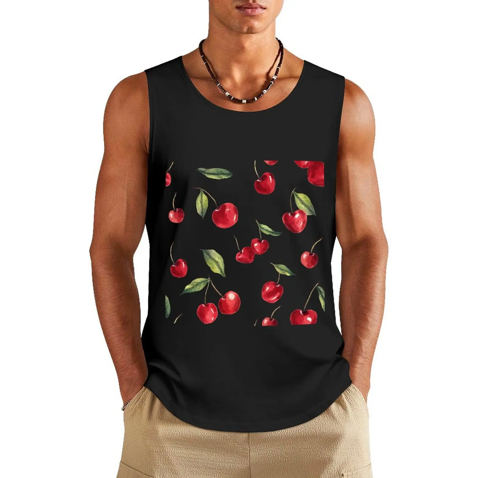 

Juicy Cherry Pattern Watercolor Tank Top gym shirt men gym Men's t-shirts Sports clothing
