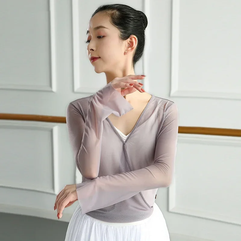 Ballet Crop Top Ballet T shirt Women Wrap Tops Dance Cardigan Women Sheer Top Flare Sleeve Ballerina Dancewear Ballet Blouse