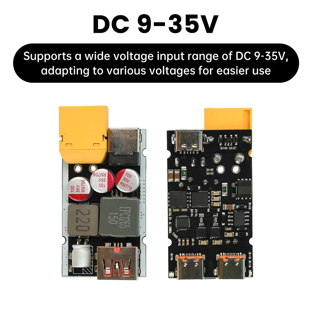 205W Fast Charging Module Wide Voltage Input DC 9-35V PD QC Multi-Protocol High Efficiency Buck Technology for Multiple Devices
