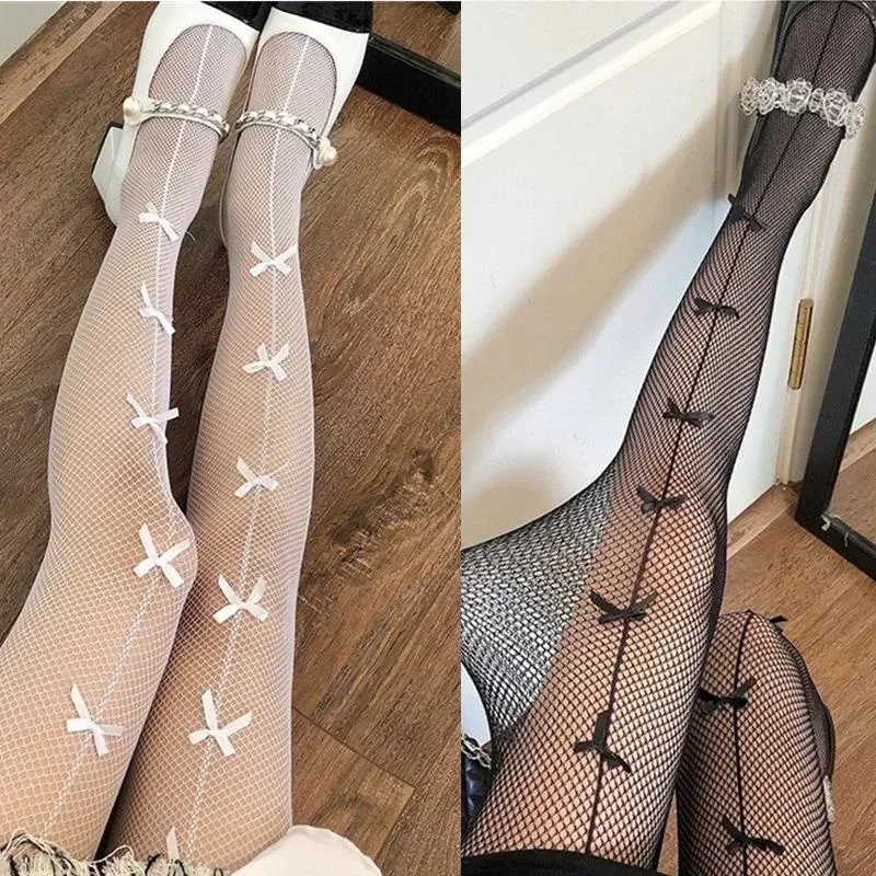 Strumpfhosen Frauen Nette Schleife Süße Mädchen Kawaii Strumpfhosen Dessous Sexy Spitze Mesh Fishnet Oberschenkel Hohe Strümpfe Strumpfhosen Frauen Strumpfhosen