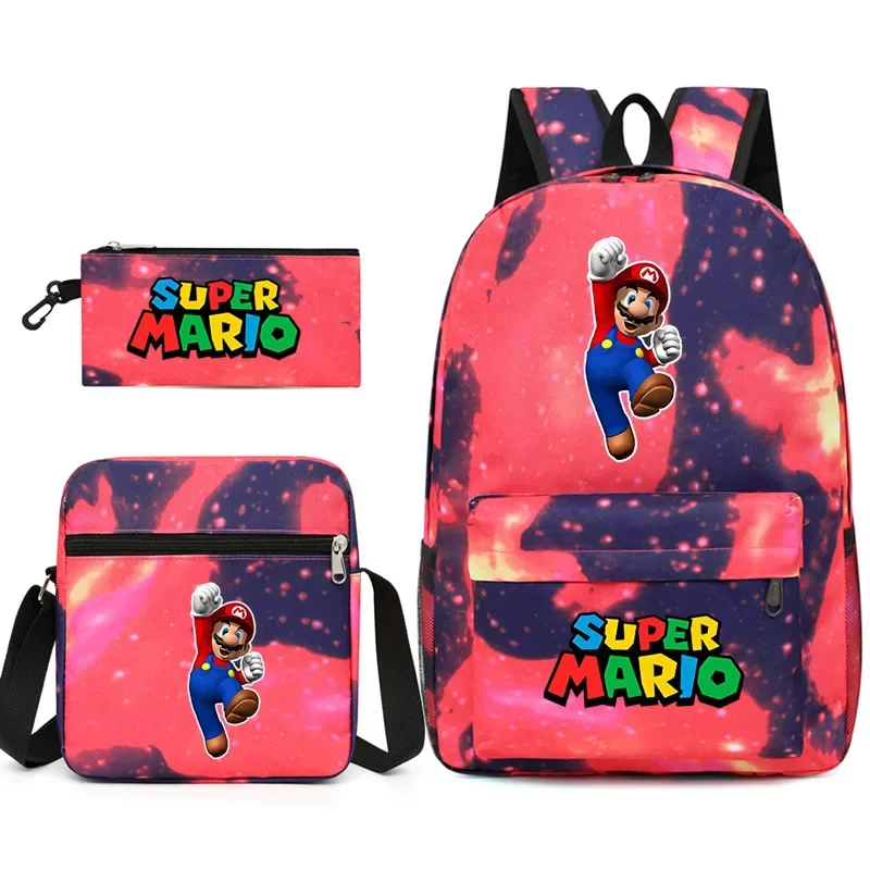 Three-piece Set of Cartoon Game Characters Mario Blue Hedgehog Backpack Student Bag Shoulder Bag Pencil Bag Backpack Women