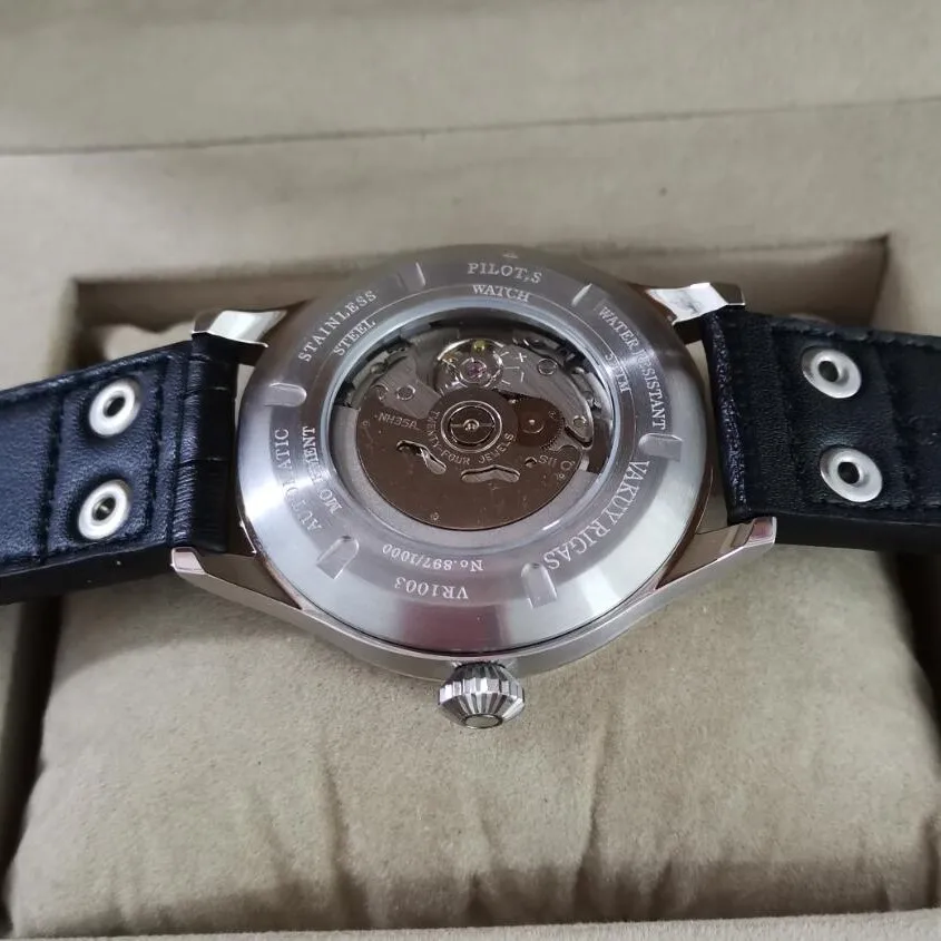 New 44mm GEERVO No Logo Sapphire Crystal Switzerland C3 Luminous Japanese NH35 Automatic Mechanical Movement Pilot Men\'s Watch