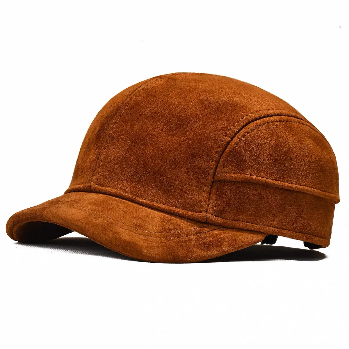 Short Brim Baseball Cap Hat for Men Genuine Suede Leather Sheepskin Hats Casual Leather Adjustable 55 60cm
