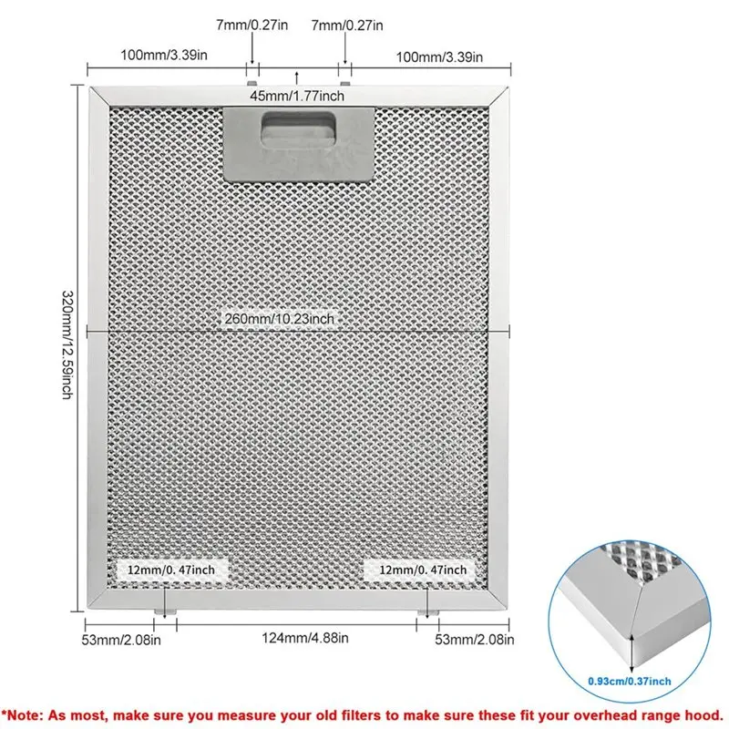ABJN-Cooker Replacement Filter 2 Pack Cooker Hood Filter Replacement 320X260x9mm, 5 Layer Extractor Fan Filters Mesh