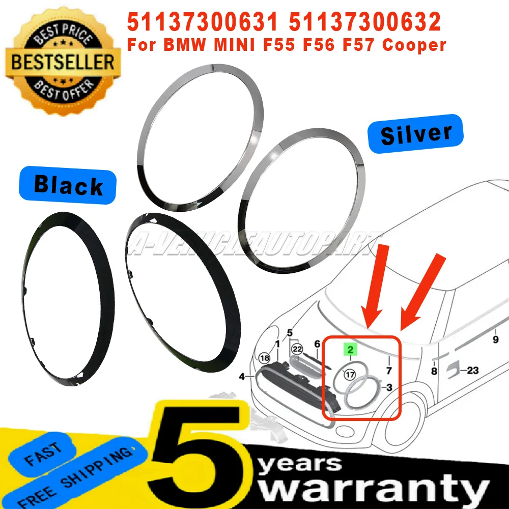 51137300631 51137300632 For BMW MINI F55 F56 F57 Cooper 2Pcs New Front Lamp Frame Headlight Cover Trim Ring L+R Car Accessories