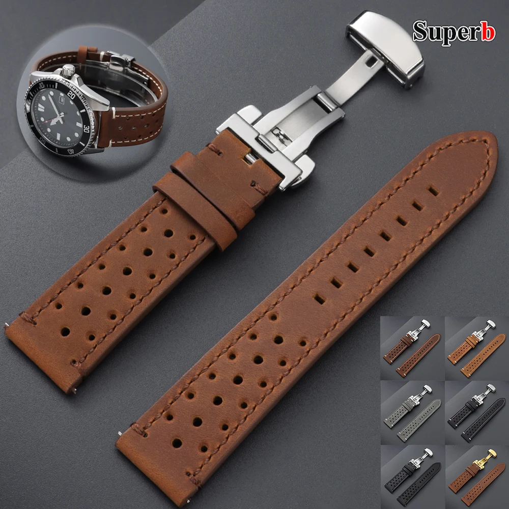 

Breathable Cowhide Watch Strap 18/19/20/21/22/24mm Business Watch Band Butterfly Buckle Men Women Universal Bracelet Accessories
