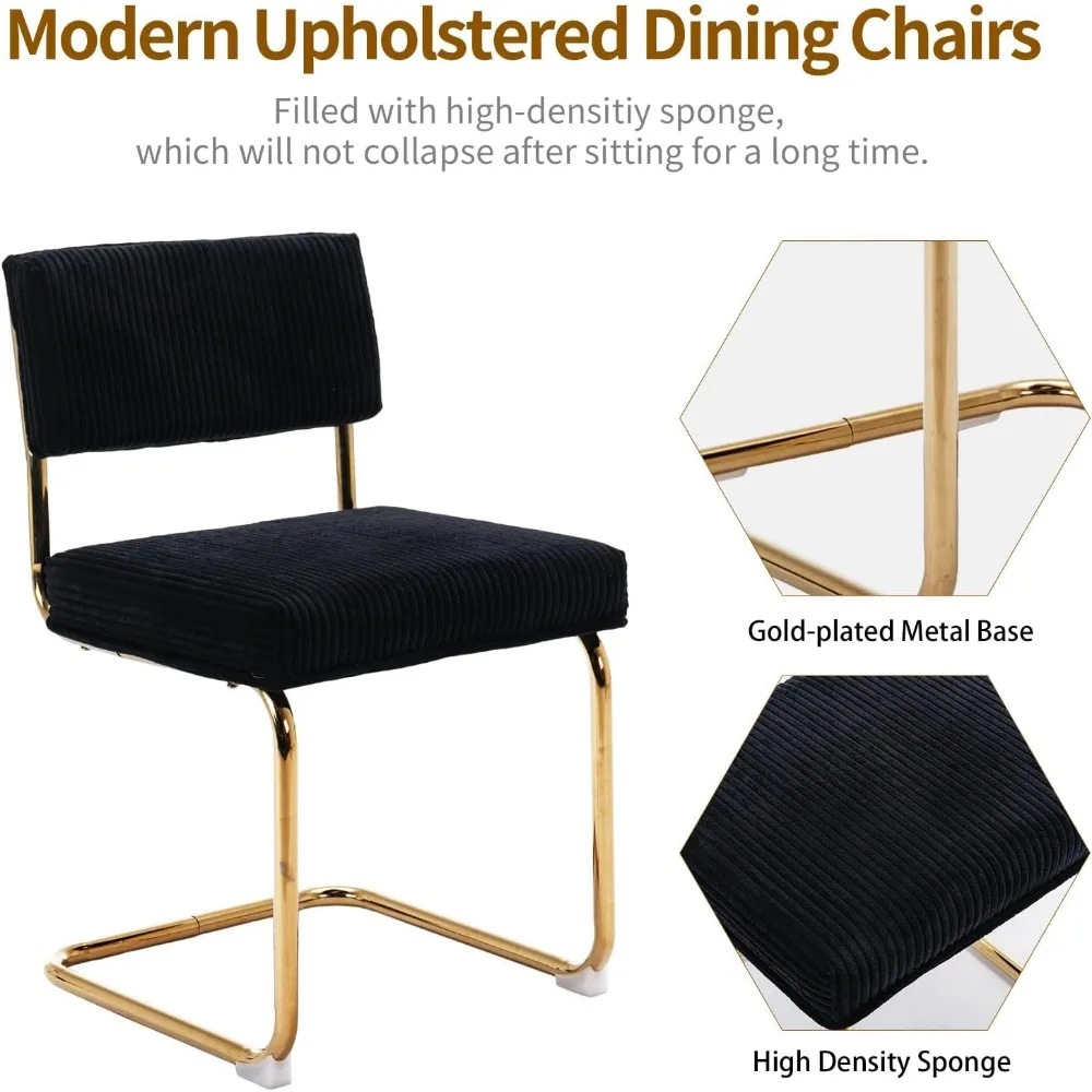 زوج من كراسي تناول الطعام المعاصرة، سروال قصير منجد مع خصلة القنوات وأرجل معدنية ذهبية، طراز عتيق