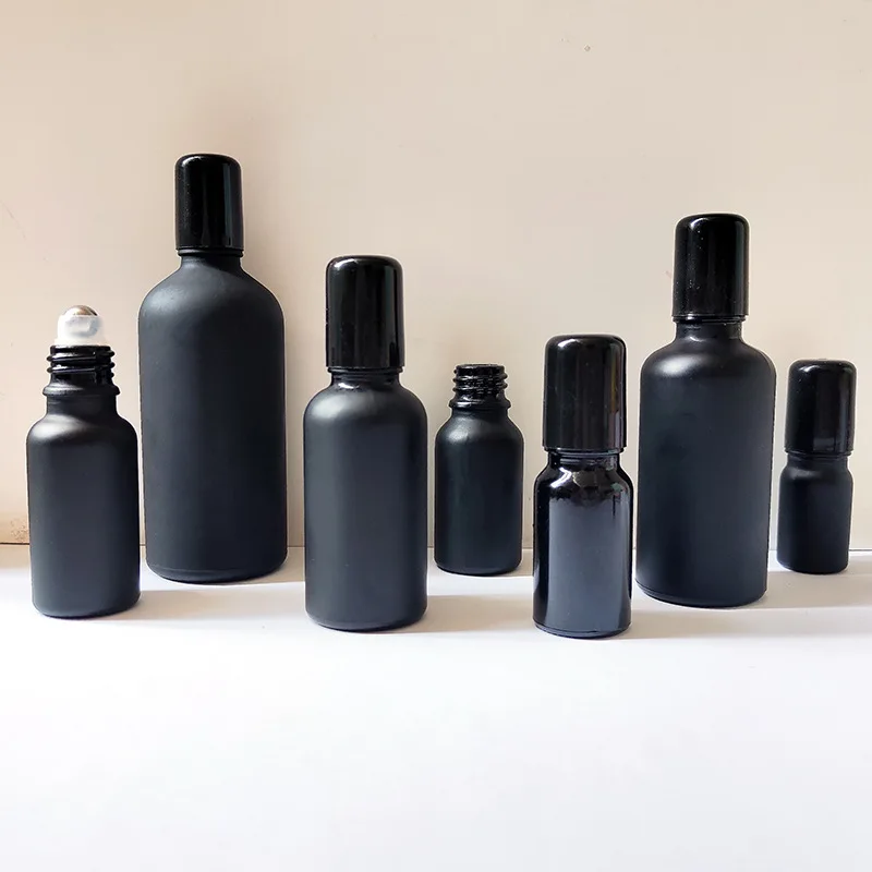

Косметический флакон для эфирных масел, матовый черный стеклянный портативный флакон для духов, роликовые шарики из нержавеющей стали для масел