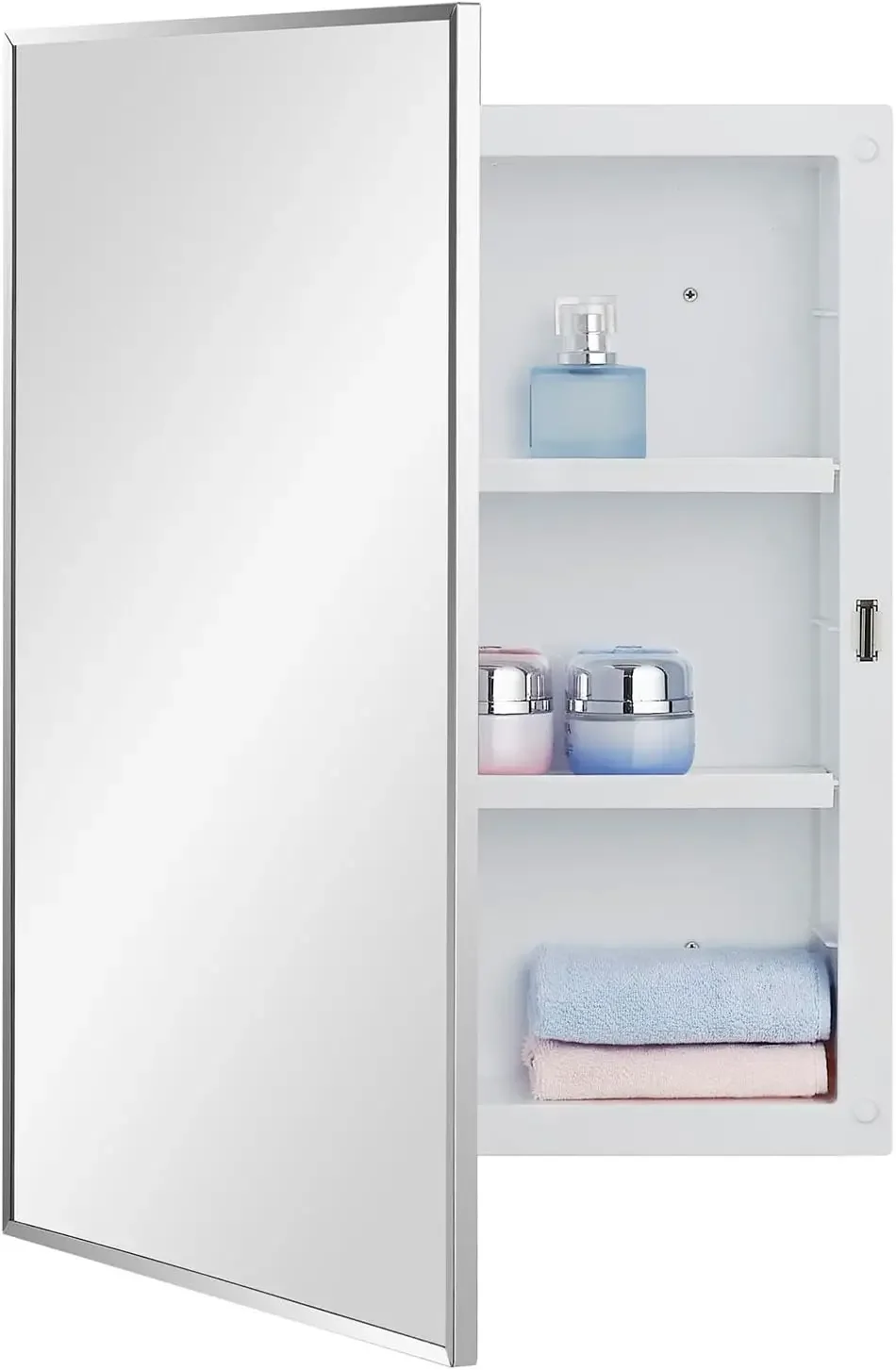 

Plastic Bathroom Medicine Cabinet with Framed Mirror 16 x 22 inch, Surface and Recessed Mount
